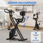 Cyclette richiudibile con schienale, design salvaspazio con misure indicate