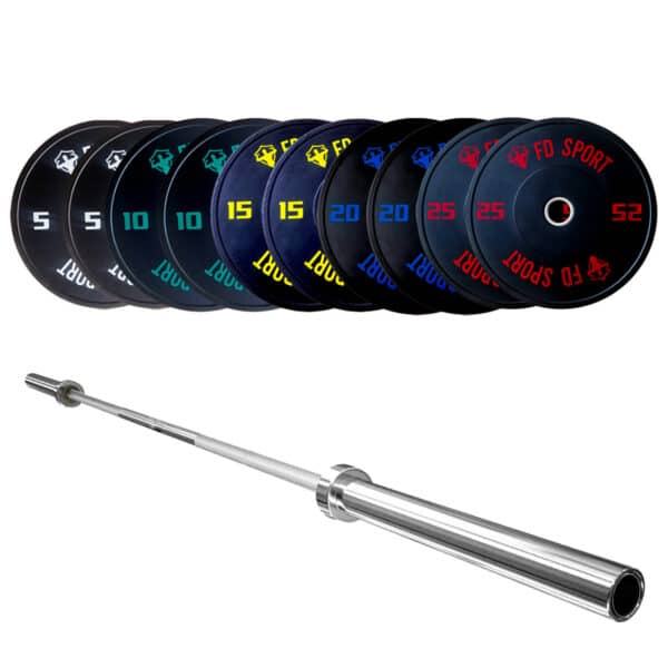 Set Bumper 150Kg Olimpico con bilanciere e dischi | Kit Pesi per allenamento powerlifting