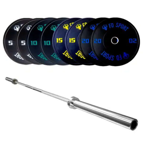 Set Bilanciere e Dischi 100Kg con barra olimpica e pesi bumper | Kit per Allenamento Forza