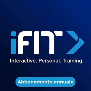 Logo anifit su sfondo blu con scritta interattiva, personale, allenamento e abbonamenti iFIT annuale. | Abbonamenti iFIT