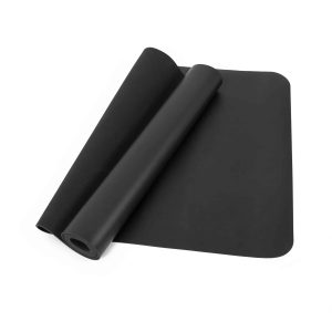 Tappetino Yoga Diamond in PU nero, parzialmente arrotolato | Attrezzi per Pilates e Yoga a Casa