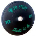 Disco Bumper FD Sport 10Kg con scritte verdi, centrato su sfondo bianco