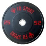 Disco Bumper FD Sport 25Kg singolo con logo rosso su sfondo nero