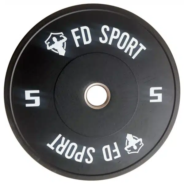 Disco Bumper FD Sport nero da 5 kg con logo e numeri bianchi