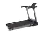 Tapis roulant elettrico Everfit TFK 490 grigio con console e display LCD nero illuminato.