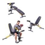 Diverse configurazioni della Panca per Addominali HMS LS3061 con utente che esegue curl con manubrio