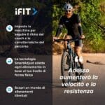 Grafica esplicativa iFIT con ciclista su strada e funzionalità della NordicTrack S27i | Tecnologia smart per un training personalizzato