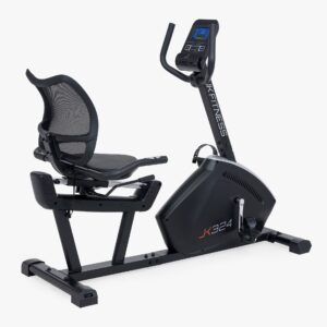Cyclette orizzontale JK Fitness JK324 | Cyclette Recumbent con sedile ergonomico e schienale in rete, colore nero e silver.