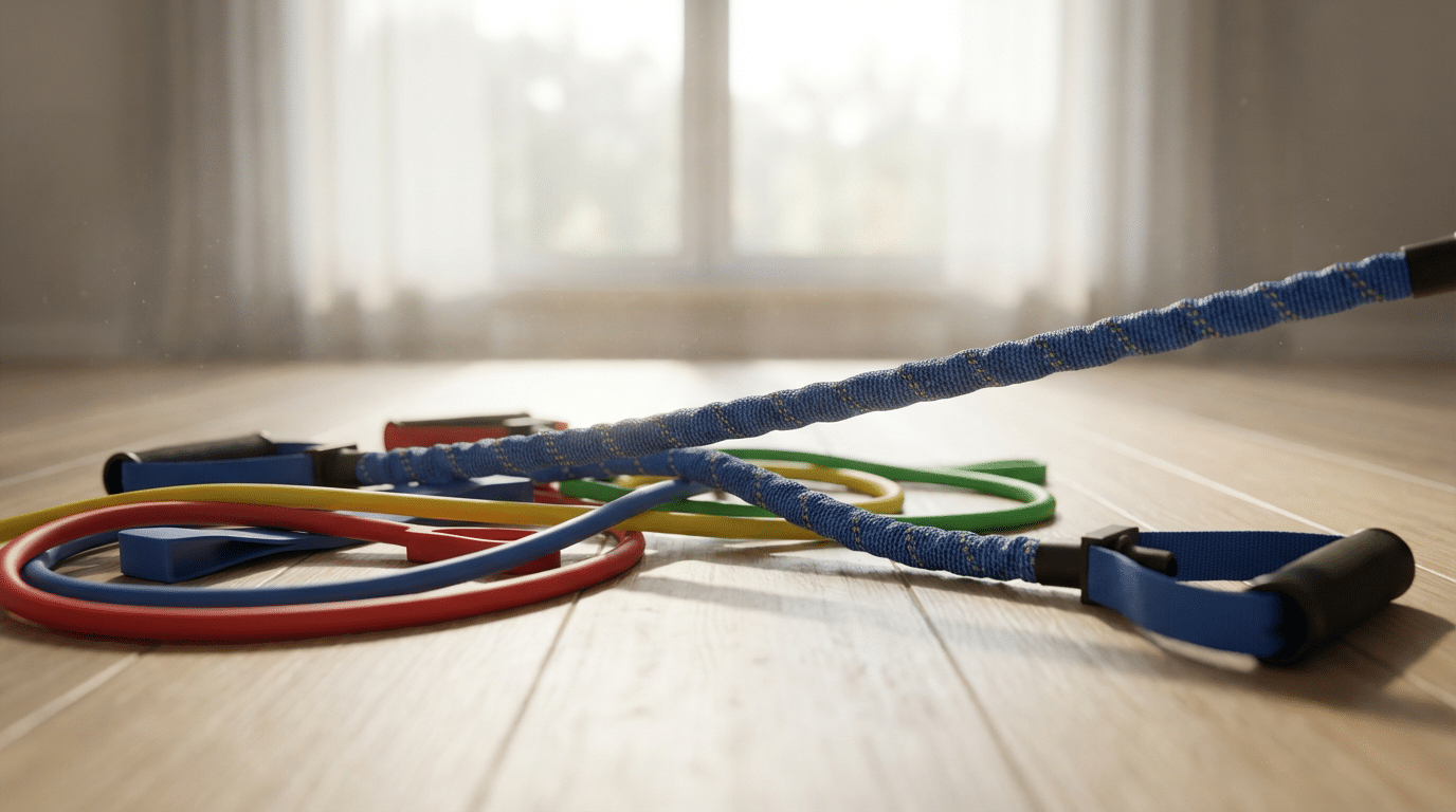 Corde per saltare e elastici fitness, attrezzi versatili per l'allenamento a casa.