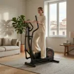 Donna in abbigliamento comodo si allena con l'Ellittica BodyJoy CT11S-18