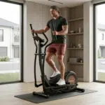 Uomo felice si allena sull'Ellittica BodyJoy CT11S-18 in una stanza luminosa