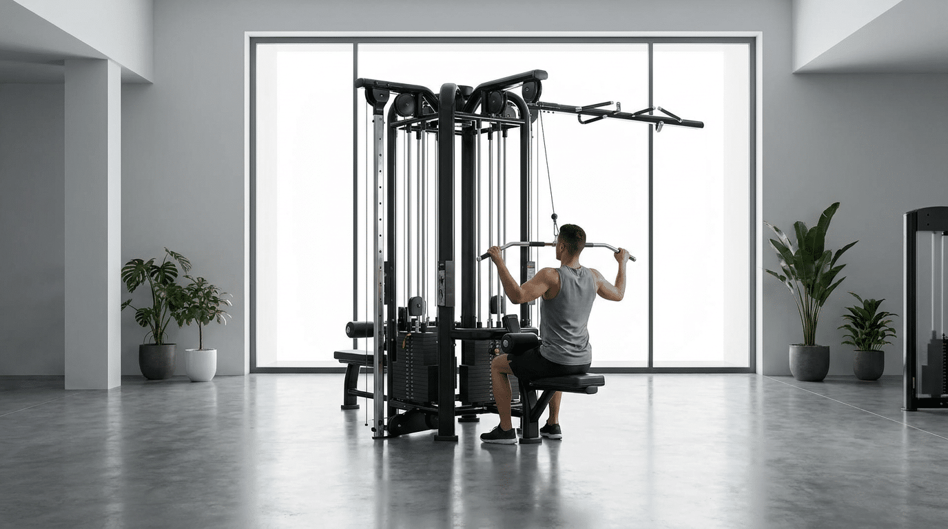 Set di 5 accessori palestra per stazione multifunzione a cavi per allenamento completo home gym. Varie maniglie e impugnature per allenamento completo