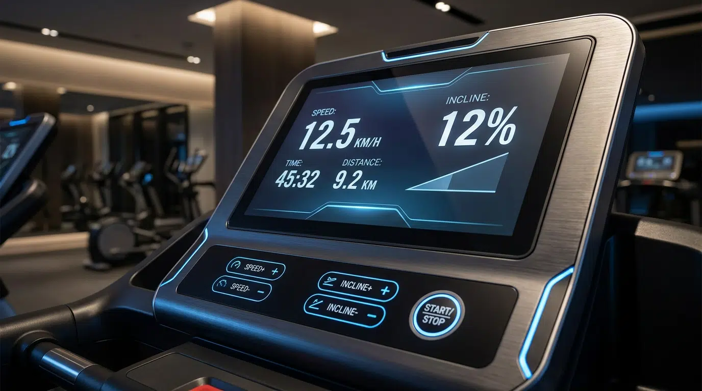 Camminata in Pendenza vs Corsa: Quale Tapis Roulant scegliere per Dimagrire? Console tapis roulant con inclinazione elettrica per allenamenti cardio.