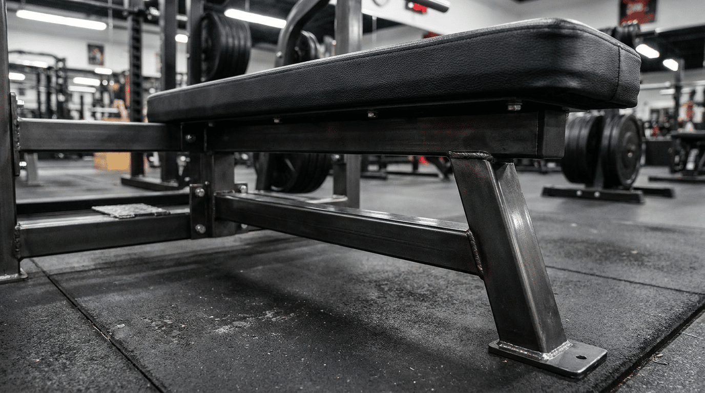 Panca powerlifting professionale: struttura robusta e design essenziale per l'alzata massimale.